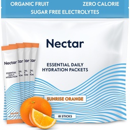 Imballaggio di idratazione del nettare - Imballaggio della polvere degli elettroliti - nessun zucchero o calorie - Polvere di elettroliti del liquido di frutta organica giornaliera IV di frutta per il sollievo di disidratazione e la riidratazione rapida (pacchetto di arancia 18)