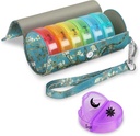 FINPAC Pill Organizer 2 Mal A Day, Große Woche AM Pille Box mit Carrying PU Leder Case für 7 Tage medizinische Versorgung, runde Medizin Vitamin Spender Container und Halter (Blossom)