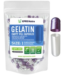 XPRS Nutra Taille 1 Capsules vides - 100 Compte Capsules de gélatine vides - Remplissage de la gélule de bricolage - Pure Pilule de Bovine Gel Caps pour Do-It-Youlf Suppléments (Pearl Purple/White)