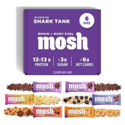 MOSH Variety Pack Keto Protein Bars, High Fiber, Low Carb, Glutenfrei, High Protein, Brain Gesunde Snack mit Ashwagandha, Lion's Mane, 6 Count
