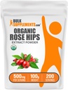 BulkSupplements.com Organic Rosehip Extract Powder - Rose HIPS Supplement, Rosehip Powder - Kräuterergänzung, Antioxidantien Quelle - Glutenfrei, 500mg pro Servierung, 100g (3,5 oz) (Pack von 1)