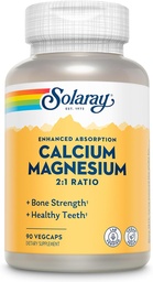 SOLARAY Calcium Magnesium Supplement, Magnesium & Calcium Ergänzungen für Frauen und Männer, 2:1 Ratio, Knochen Gesundheit & Stärke, Vegan, hohe Absorption, 60-Tage Garantie, 22 Servietten, 90 VegCaps