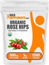 BulkSupplements.com Organic Rosehip Extract Powder - Rose HIPS Supplement, Rosehip Powder - Kräuterergänzung, Antioxidantien Quelle - Glutenfrei, 500mg pro Servierung, 1kg (2.2 lbs) (Pack von 1)
