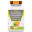 tnvitamine Turmeric Curcumin Kapseln mit schwarzem Pfeffer | 3000 MG - 120 Kapseln | Extra Strength Golden Turmeric Curcumin Supplement | Non-GMO | Produziert in den USA