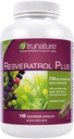 TruNature Resveratrol Plus, 250 Milligram Standardisierte Trans-Resveratrol 140 Vegetarische Kapseln