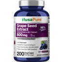NusaPure Grape Seed Extract 40.000mg pro Caps, 200 Vegan Kapseln, Standardisiert, Non-GMO, Glutenfrei, Resveratrol