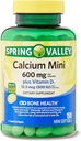 Spring Valley Calcium Plus Vitamin D3 150 Mini Softgels | Kalziumergänzung | Kalzium Mini Softgels | Kalzium 600 mg mit Vitamin d3 | Kalziumcarbonat 600 mg, 150 Mini Softgels +