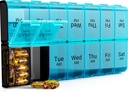 7 Tage extra große Pille Organizer 2 Mal pro Tag, Wöchentliche Pille Box zweimal pro Tag, XL PM Pille Fall, Überdimensionale tägliche Medizin Organizer für Vitamin, Big Pill Container (Cyan)
