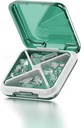 Kleine Pille Box wasserdichte Reise Pille Case Tragbare tägliche Pille Behälter Pillenhalter für Geldbeutel 4 Komponenten Tasche Kompakte Medizin Organizer für Fischöle, Ergänzungen,Medikation (Green)