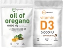 Micro Ingredients Öl von Oregano Softgels 6,000mg pro Servieren & Vitamin D3 5.000 IU Bundle Pack | 4X Strength Carvacrol & Thymoquinon | Vitamin D als Cholecalciferol