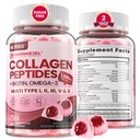 Hydrolysierte Collagen Peptide, Marine Gummie für Frauen Männer, Multi Collagen Typ I II III V & X für Haarwachstum, Gesunde Hautnägel - Collagen Gummy w/Hair Vitamine Biotin Keratin & Vitamin D3, 120Cts
