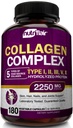 NutriFlair Multi Collagen Peptides 2250mg - Typ I, II, III, V, X - Collagen ergänzt komplexe Pulver Pillen für Frauen und Männer - hydrolysiertes Protein, Gesundes Haar, Haut, Nägel - Non-GMO (180 Kapseln)