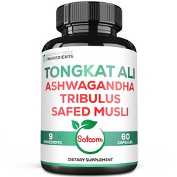 Satoomi Tongkat Ali Root Extract 200:1-9 Essential Kräuter mit Ashwagandha, Tribulus Terrestris & More - Unterstützung Stärke, Energie und gesunde Immune - 60 Vegan Caps 2 Month Supply
