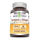 Erstaunliche Formeln Turmeric Curcumin & Ginger mit BioPerine Supplement | 1500 Mg pro Servieren | 180 Veggie Kapseln | Non-GMO | Gluten Free | Made in USA | Ideal für Vegetarier