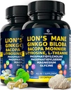 Bio Lions Mane Supplement Kapseln - 240 Echte Pilze Lion's Mane Capsules mit Ginkgo Biloba Herb, Bacopa Monnieri, L Theanine, L Tyrosine - Pilz-Komplex für tägliche Wellness