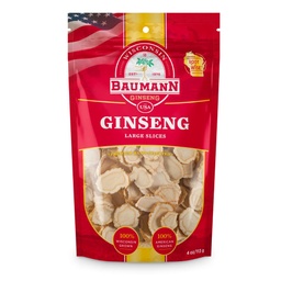Baumann Wisconsin Ginseng - Large Slices 4 oz - 100% Natural Panax Ginseng Herb, Pure Dried American Ginseng für Immununterstützung, Enhanced Focus und Energy