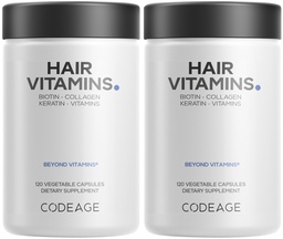 Codeage Haar Vitamine 10000 mcg Biotin, Keratin, Collagen, Vitamin A, B12, C, D3, E, Zink, Turmeric, Probiotics, Enzymes, Inositol - Haarpflege-Unterstützung - Gesunde Haarergänzung Pillen - 2 Pack