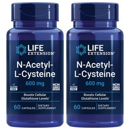 Lebensverlängerung N-Acetyl-L-Cystein (NAC), Immunantwort, Atmungsaktive Gesundheit, Lebergesundheit, NAC 600 mg, Antioxidans Verteidigung, freie Radikale, Einfach zu absorbieren - Zwei Pack x 60 Kapseln