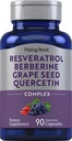 Piping Rock Resveratrol Berberine Grape Seed & Quercetin Complex | 90 Kapseln | Vegetarische, nicht gentechnisch veränderte und glutenfreie Ergänzung
