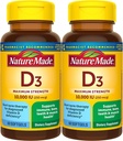 Nature Made Maximum Strength Vitamin D3 10000 IU (250 mcg), Nahrungsergänzung für Knochen, Zähne, Muskel- und Immungesundheitsunterstützung, 60 Softgels, 60 Tage Versorgung - Paket von 2