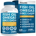 4-in-1 Fischöl Omega 3 Fettergänzungen (2100mg) - Omega 3 Fischöl mit Vitamin D3 K2 und CoQ10 - Zitrone aromatisiert (120 Softgele)