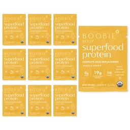 Boobie Body Superfood Protein Shake für Mütter, Schwangerschaft und Schnürung Unterstützung Protein Pulver zur Erhöhung der Milchversorgung, Probiotika, Organic, Dairy-Free, Gluten-Free Vegan Vanilla Cookie Single Srv 10pk