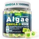 Vegane Omega-3-Gummien für Erwachsene, Fischöl Alternative aus Algenöl, pflanzliche DHA 460mg & EPA 230mg Plus Methylfolat, Vitamin B12, Phosphatidylserin, Kein Fischgeschmack, Vegan, Zuckerfrei, 60 Cts