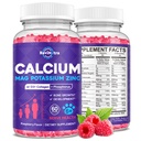 Calcium Kalium Magnesium Gummi für Kinder & Erwachsene, mit hydrolysiertem Kollagen, Zink, Phosphor, Multivitamin für Schlaf, Knochenstärke, Dichte Unterstützung, Zuckerfrei, Himbeer 60 Gummi
