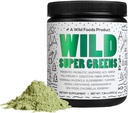 Wild Foods Raw Super Greens Powder Daily Juice Drink mit Probiotika und Verdauungsenzym-Mischung - Ganze Nahrungsquelle, 46 pflanzliche Nährstoffe, Non-GMO, Spirulina, Chlorella, Wheatgrass (30 Portionen)
