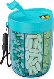 PULIV Large Pill Bottle Organizer, Supplement Organizer für die Holding 6 verschiedene Vitamine, Pill Box Case mit Anti-Mixing & Wide Opening Design, einfach zu nehmen Meds und 20 Stück Stick-on Labels, Blau