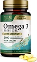 Omega 3 Fischöl 2400 mg - Dreifache Stärke Omega-3 Ergänzungen - Natürliche Gehirn Herz Gesundheit und Immununterstützung - Fettsäuren mit EPA & DHA - Wild Caught gereinigtes Fischöl Supplement - 60 Softgels