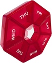 Red Daily Pill Organizer - 7 Day, 1 Time a Day, Travel Pill Case