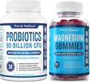 Pure Optimale Premium Probiotics 60 Billion CFU mit Bio-Präbiotika & Verdauungsenzyme + Premium-Magnesium-Gummien Kinder & Erwachsene
