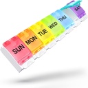 Sukuos Large Weekly Pill Organizer 7 Tage, Tägliche Pille Box mit einfachem Push-Taste Tragbare Pille Fall für Medizin/Vitamin/Fish Oil/Supplements, Medication Holder (Rainbow)