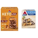 Atkins Caramel Mandel-Cluster, Glutenfrei, High in Fiber, 1g Zucker, 2g Net Carb, Keto Friendly, 20 Count & Caramel Schokoladen-Nüsse Roll Snack Bar, Protein Snack, High in Fiber, 2g Zucker, 16 Count