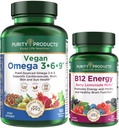 Reinheitsprodukte Bundle - Vegan Omega 3-6-9 (180 ct) + B-12 Energy Melt Omega 3-6-9 (“5 in 1” pflanzlichen Omega 3 6 9 essentiellen Fettsäuren) - B12 Berry Melt (Methylcobalamin B12 + B6 + D3 + mehr)
