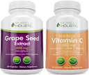 Purely Holistic Grape Seed Extract 400mg + Vitamin C 1000mg Time Release Bundle - 615 Vegan Kapseln - Made in USA
