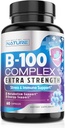 Vitamin B-Komplex - Alle B Vitamine B1, B2, B3, B5, B6, B7, B9, B12, Folsäure, Vitamin C - Super B-100 Supplement - Immun-, Energie- und Stoffwechselunterstützung, Vegan, Non-GMO, Glutenfrei, 60 Kapseln