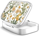 2 Compartment Pille Box, Tragbar für Tasche oder Handtasche, Dekorative Metall Pille Box, Vitamin Organizer, Einzigartiges Geschenk (1 Stück, 39-Flowers Pinck)