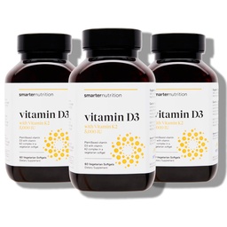 SMARTERNUTRITION Vitamine végétale D3 5000 UI + Vitamine naturelle K2 1100 mcg dans l'huile de coco et d'olive biologique - Supplément D3 K2 pour le soutien immunitaire et os - 180 Softgels[90 jours]