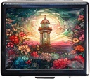 7 Tage Verchromt glänzend Silber Pille Organizer mit Spiegel innen hat 8 separate Komponenten Rechteck 7 Tage Pille Box Pille Case (Lighthouse Stained Glass)