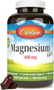 Carlson - Magnesium Gels, 400 mg Magnesium pro Softgel, Herz- und Muskelunterstützung, Magnesium Gel Caps, Bowel Function, Magnesium Supplement, 100 Softgels