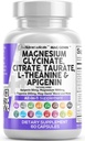 Clean Nutraceuticals Magnesium Glycinate Complex 1000mg mit L-Theanin 200mg Apigenin 50mg Citrate Taurate Supplement - 5-HTP GABA Passion Flower Lemon Balm L-Glycine Phosphatidylserine - 60 Count