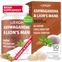 Ashwagandha & Lions Mane Supplement Kapseln, Brain Ergänzungen für Gedächtnis und Fokus, Ashwagandha Ergänzung mit Rhodiola & Black Peppe, Cortisol Ergänzungen für Frauen & Männer,90 Caps