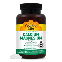 Country Life Target-Mins Calcium Magnesium Complex 1000mg/500mg, 90 Tabletten, Zertifizierter Glutenfrei, Zertifiziertes Vegan, Zertifiziertes Non-GMO Verified