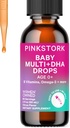 Pink Stork Baby Liquid Multivitamin Tropfen, Baby & Kleinkind Vitamin Tropfen mit DHA, Vitamin C, D, B12 und Choline zu unterstützen Gehirngesundheit und Immunfunktion - 2 fl oz, 2 Monate Versorgung