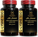 L-LYSINE 500 - Natürliche Ergänzung Förderung Stress Support & Nervous System Health, L-Lysine HCl, Tägliche Lysinaufnahme, Energieproduktion, Aminosäure Vitamin Supplement - 2 Flaschen 200 Zähler
