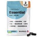 Ergänzung essentielle Vegan Multivitamin für Männer und Frauen (60 Servierungen, 180 Kapseln) mit Omega-3 DHA & EPA, B12, Vitamin D3 & K2, Zink, Selen, Magnesium, Iodine - Unterstützt Immunität & Gesamtgesundheit