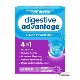 Digestive Advantage Probiotics for Digestive Health, Daily Probiotics for Women & Men, unterstützt Gut Health, Occasional Bloating & Diarrhea, Minor Abdominal Discomfort, & Immununterstützung, 80ct Capsules