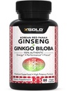 Korean Red Panax Ginseng 1200mg + Ginkgo Biloba - Extra Strength Root Extract Powder Supplement w/High Ginsenosides Vegan Kapseln für Energie, Leistung & Fokus - Ergänzung für Männer & Frauen
